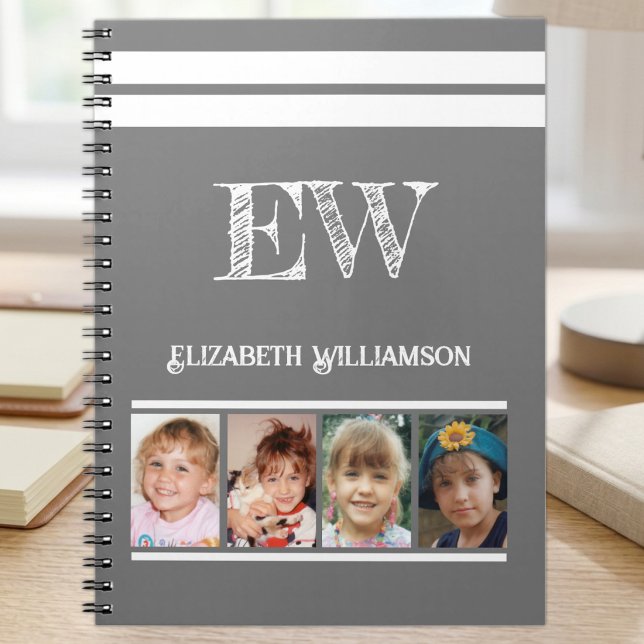 Add initials name 4 photos grey white notebook (Creator Uploaded)