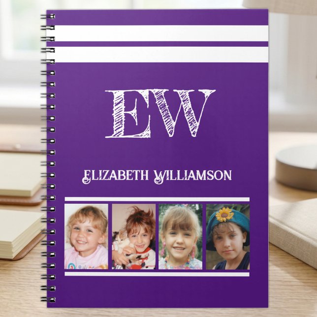 Add initials name 4 photos purple white notebook (Creator Uploaded)