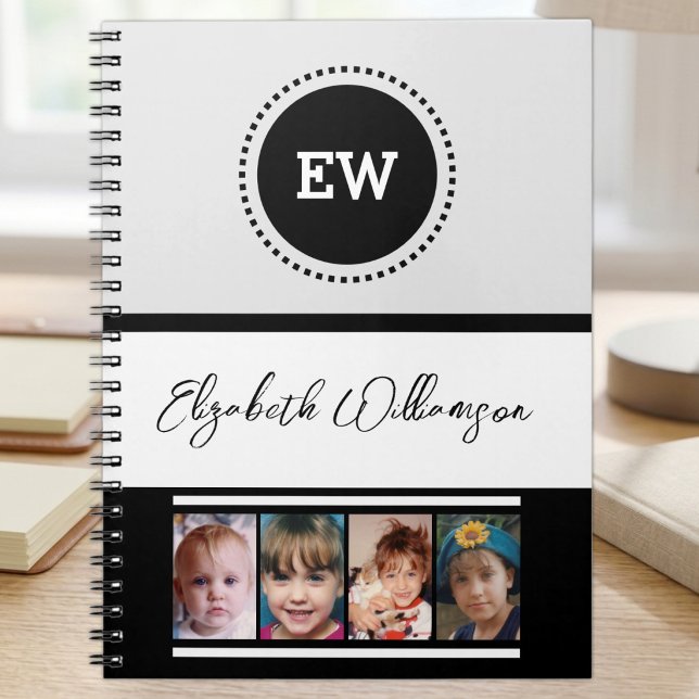 Add initials name 4 photos white black notebook (Creator Uploaded)