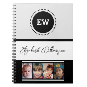 Add initials name 4 photos white black notebook