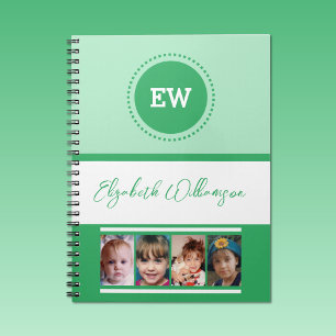 Add initials name 4 photos white green notebook