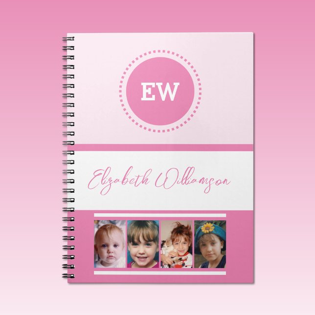 Add initials name 4 photos white pink notebook (Creator Uploaded)