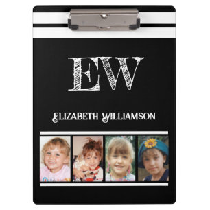 Add initials name 8 photos black white clipboard