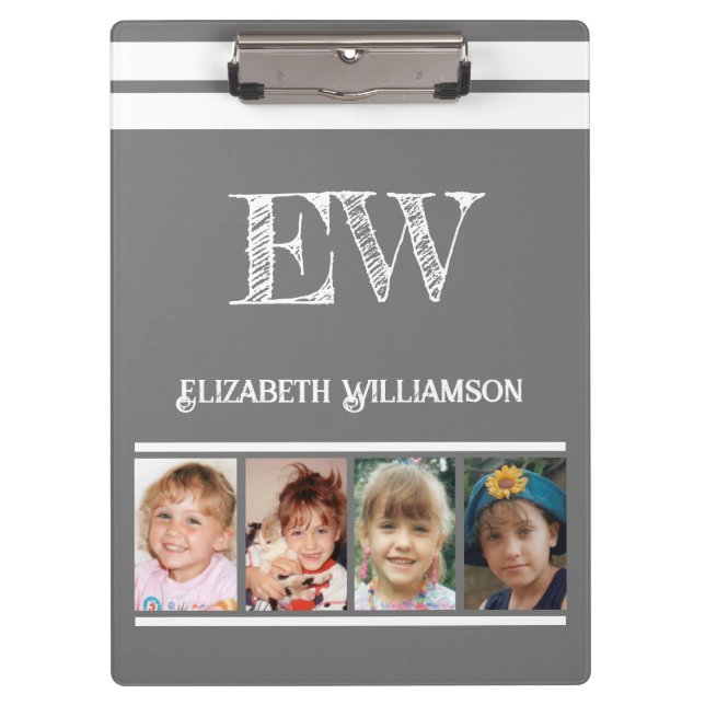 Add initials name 8 photos grey white clipboard (Front)