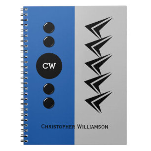 Add initials name blue and grey notebook
