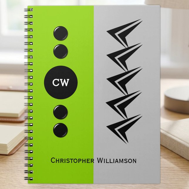 Add initials name green and grey notebook (Creator Uploaded)