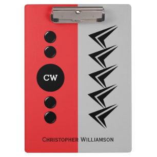 Add initials name grey and red clipboard