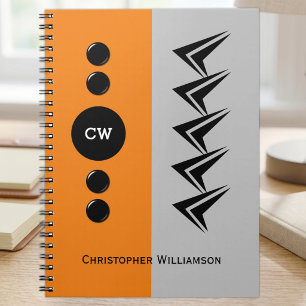 Add initials name orange and grey notebook