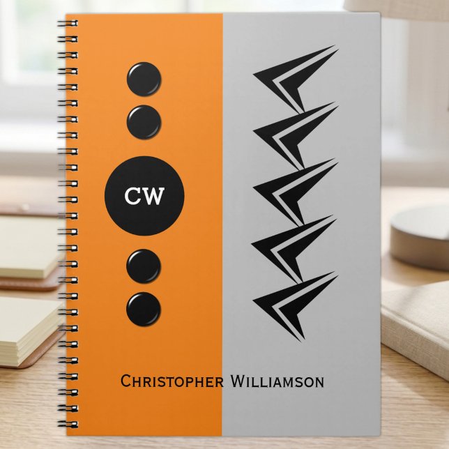 Add initials name orange and grey notebook (Creator Uploaded)