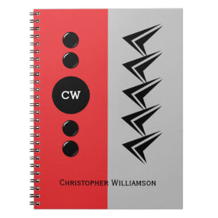 Add initials name red and grey notebook