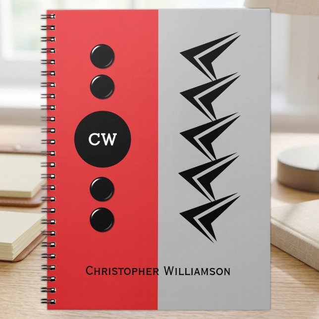 Add initials name red and grey notebook (Creator Uploaded)