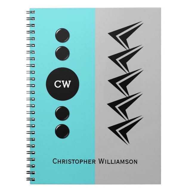 Add initials name turquoise and grey notebook (Front)
