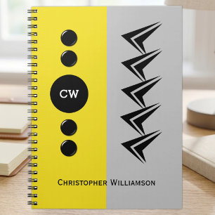 Add initials name yellow and grey notebook