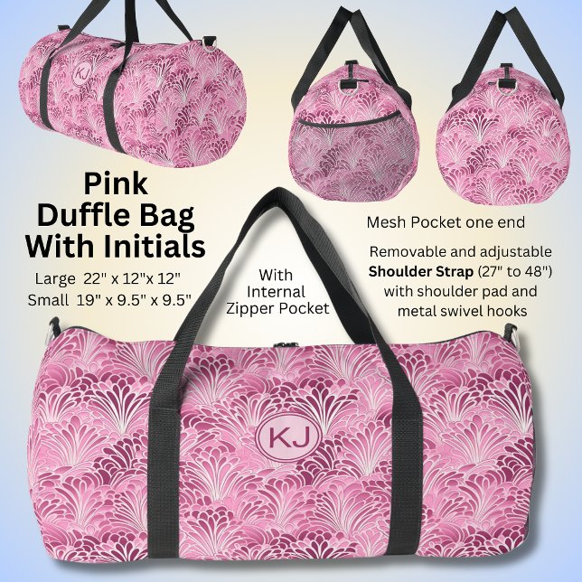 Add Initials, Pale & Dark Pink Abstract Design Duffle Bag (Creator Uploaded)