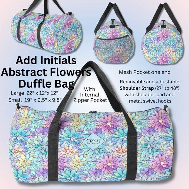 Add Initials, Pastel Abstract Flowers Duffle Bag (Creator Uploaded)
