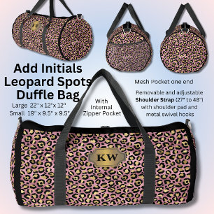 Add Initials, Pink Gold Leopard Spots Duffle Bag