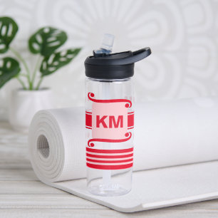 Add initials red and pink with stripes water bottle