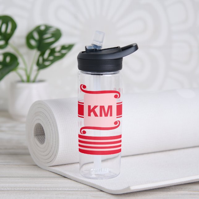 Add initials red and pink with stripes water bottle (Yoga)