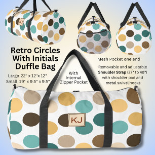 Add Initials, Retro Circles Green Brown Cream Duffle Bag