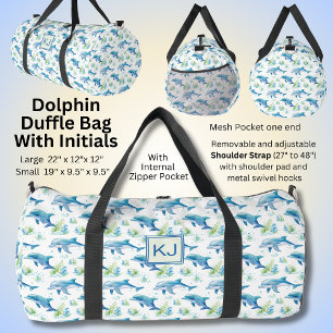 Add Initials, Swimming Blue Dolphins  Duffle Bag