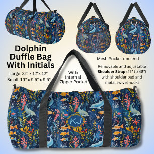 Add Initials, Swimming Blue Dolphins & Gold Fish Duffle Bag