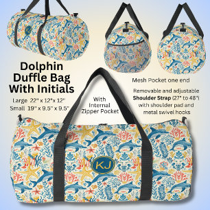 Add Initials, Swimming Blue Dolphins & Starfish Duffle Bag