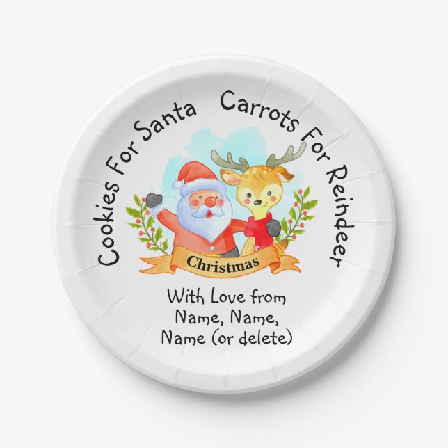 Add Kids Names - Cookies for Santa 7" Paper Plate (Front)