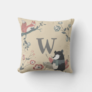 ADD LETTER - Nordic Woodland Animals Folkart Kids Cushion