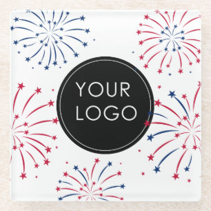 Add Logo 4th of July Business Company Fireworks Glass Coaster