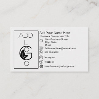 Add Logo Black White Simple Bold Business Card
