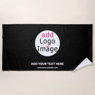 Add Logo Business Chic Customisable Black Minimal Beach Towel