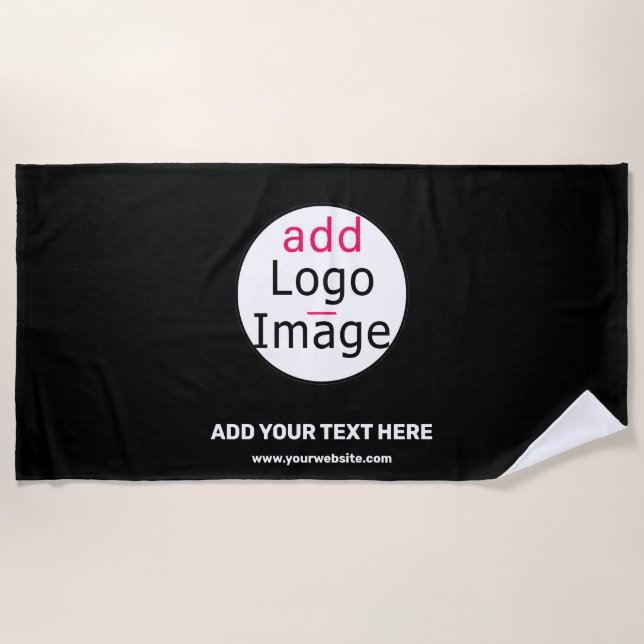 Add Logo Business Chic Customisable Black Minimal  Beach Towel (Front)