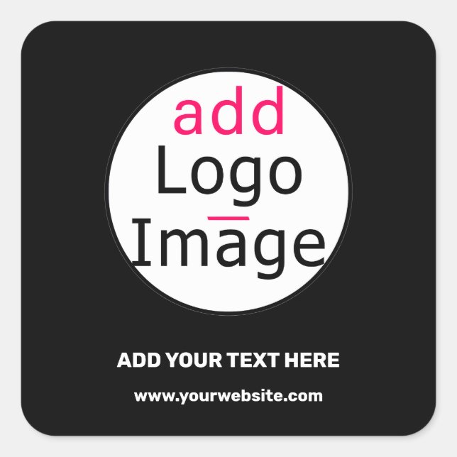 Add Logo Business Chic Customisable Black Minimal Square Sticker (Front)