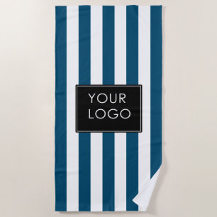 Add Logo Business Thick Stripes Blue Striped  Beach Towel