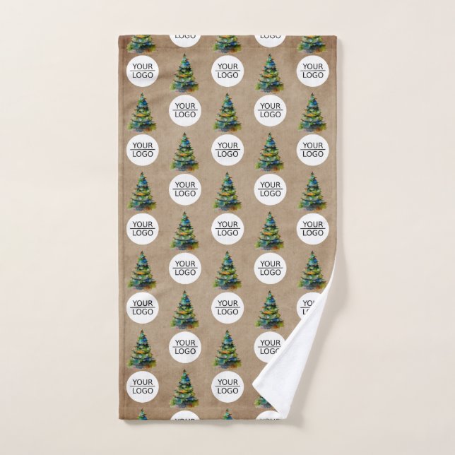 Add Logo Christmas Tree Pattern Rustic Company  Hand Towel (Hand Towel)