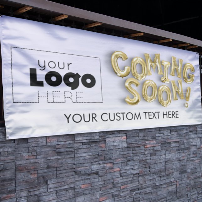 Add Logo Coming Soon Gold Letter Balloons Outdoor Banner (Creator Uploaded)