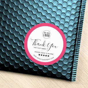 Add Logo Custom Border Colour Thank You Review Classic Round Sticker