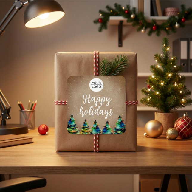 Add Logo Custom Text Christmas Tree Company Square Sticker (Creator Uploaded)