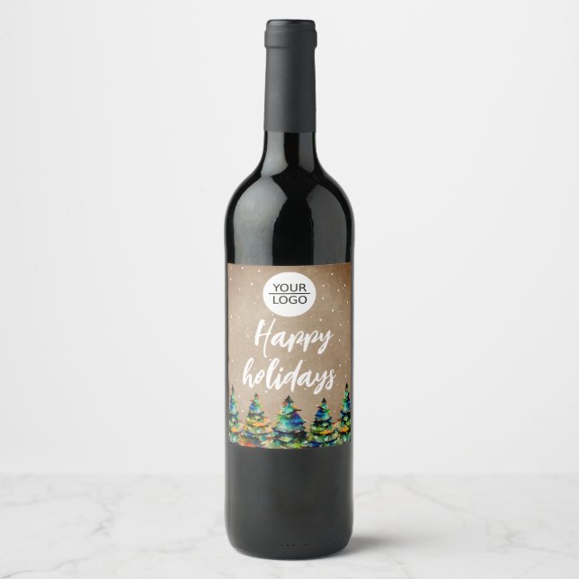 Add Logo Custom Text Christmas Tree Company Wine Label (Front)