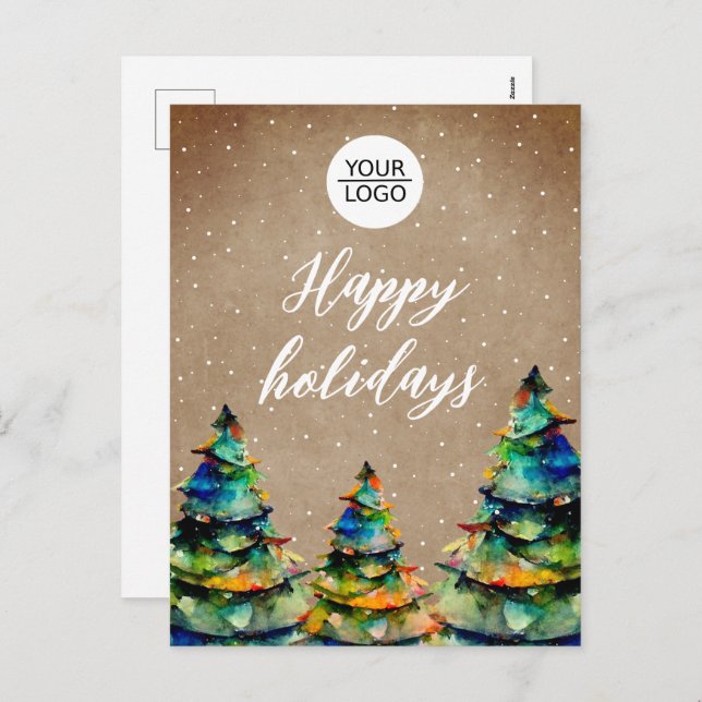 Add Logo Custom Text Christmas Tree Customer  Holiday Postcard (Front/Back)