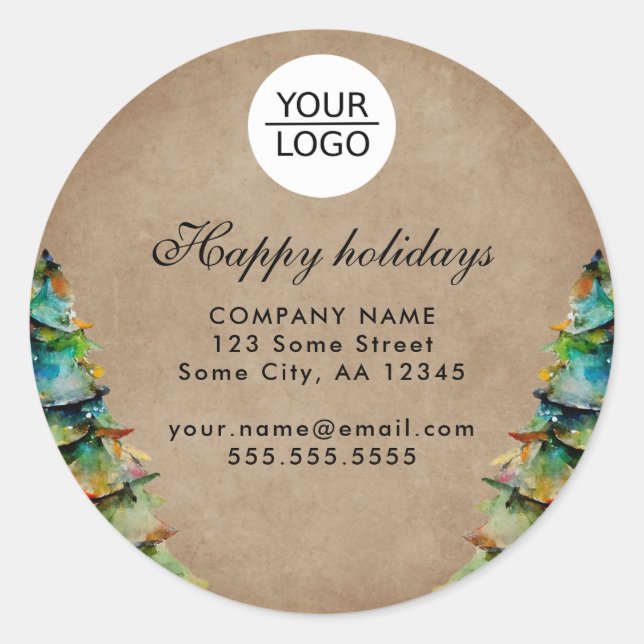 Add Logo Custom Text Christmas Tree Promotion Classic Round Sticker (Front)