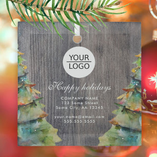 Add Logo Custom Text Wood Christmas Tree Promotion Glass Tree Decoration