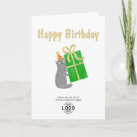 Add Logo Cute Cat Green Gift Business Birthday
