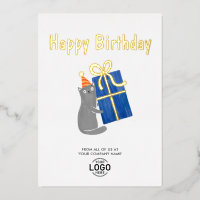Add Logo Cute Cat Navy Blue Gift Business Birthday