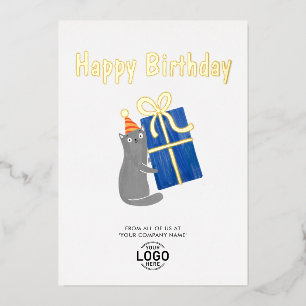 Add Logo Cute Cat Navy Blue Gift Business Birthday