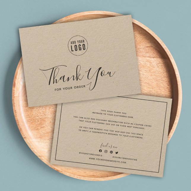 Add Logo Dark Grey Border Rustic Kraft Thank You  (Creator Uploaded)
