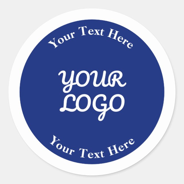 Add Logo Dark Navy Blue & White with Border Classic Round Sticker (Front)