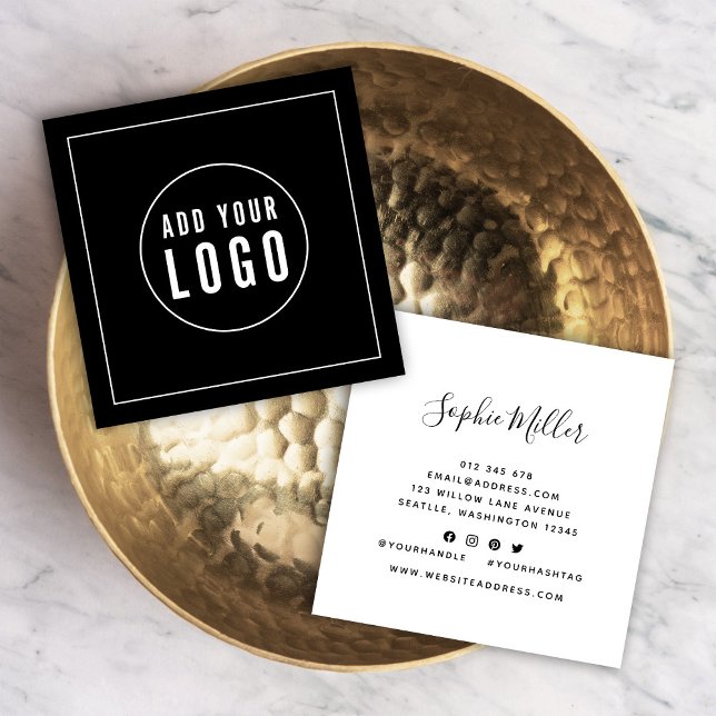 Add Logo Editable Colour White Border Social Media Square Business Card (Creator Uploaded)