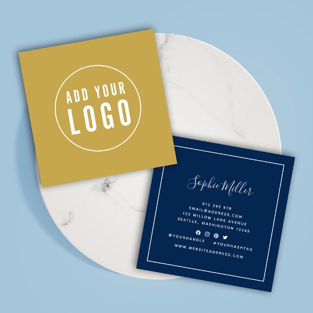 Add Logo Editable Colour White Border Social Media Square Business Card (Creator Uploaded)