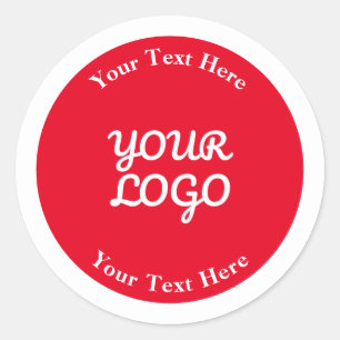 Add Logo Editable Red & White with Border Classic Round Sticker